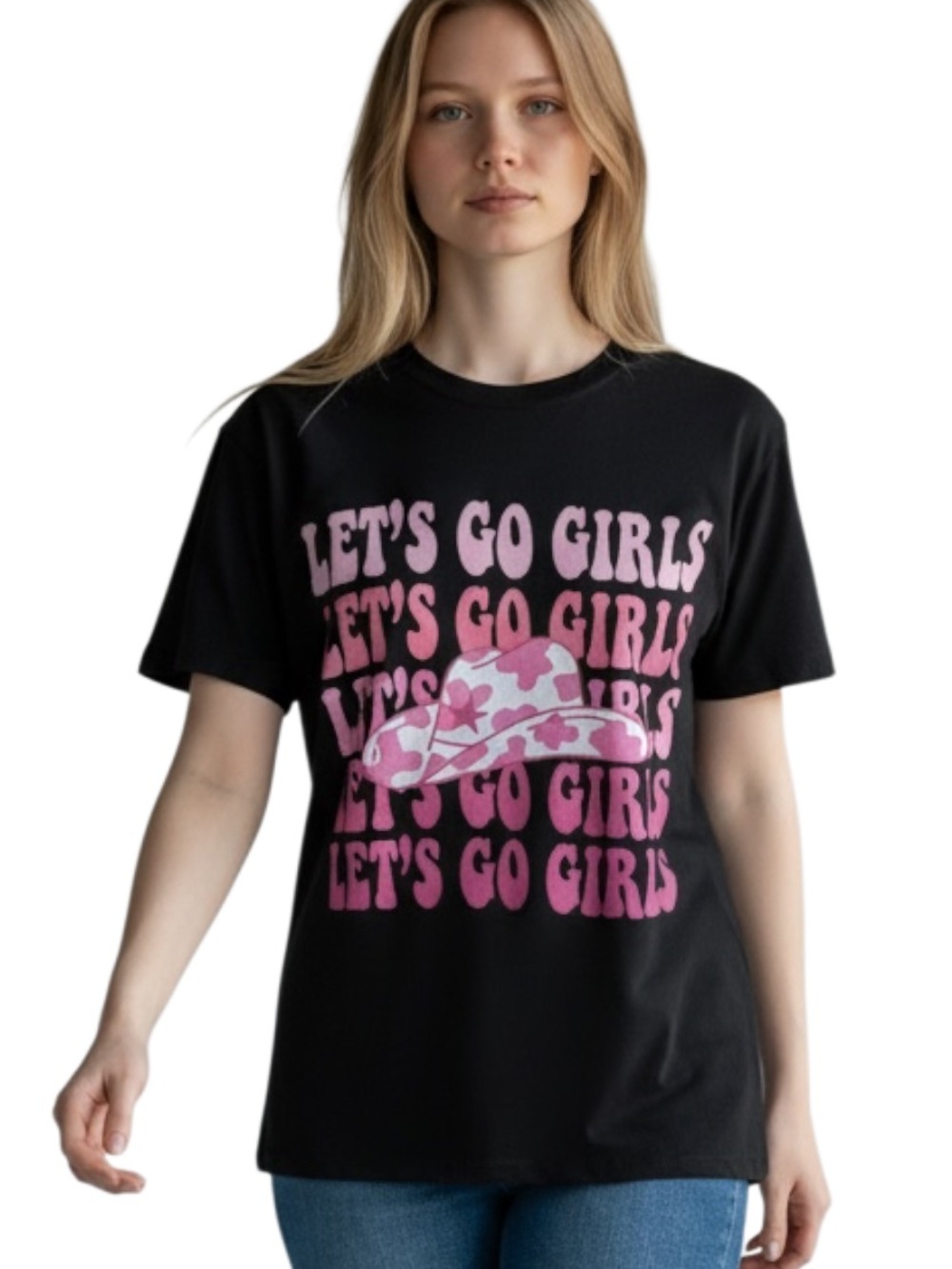 Source Unknown Black Tee with Pink 'LET'S GO GIRLS' Graphic